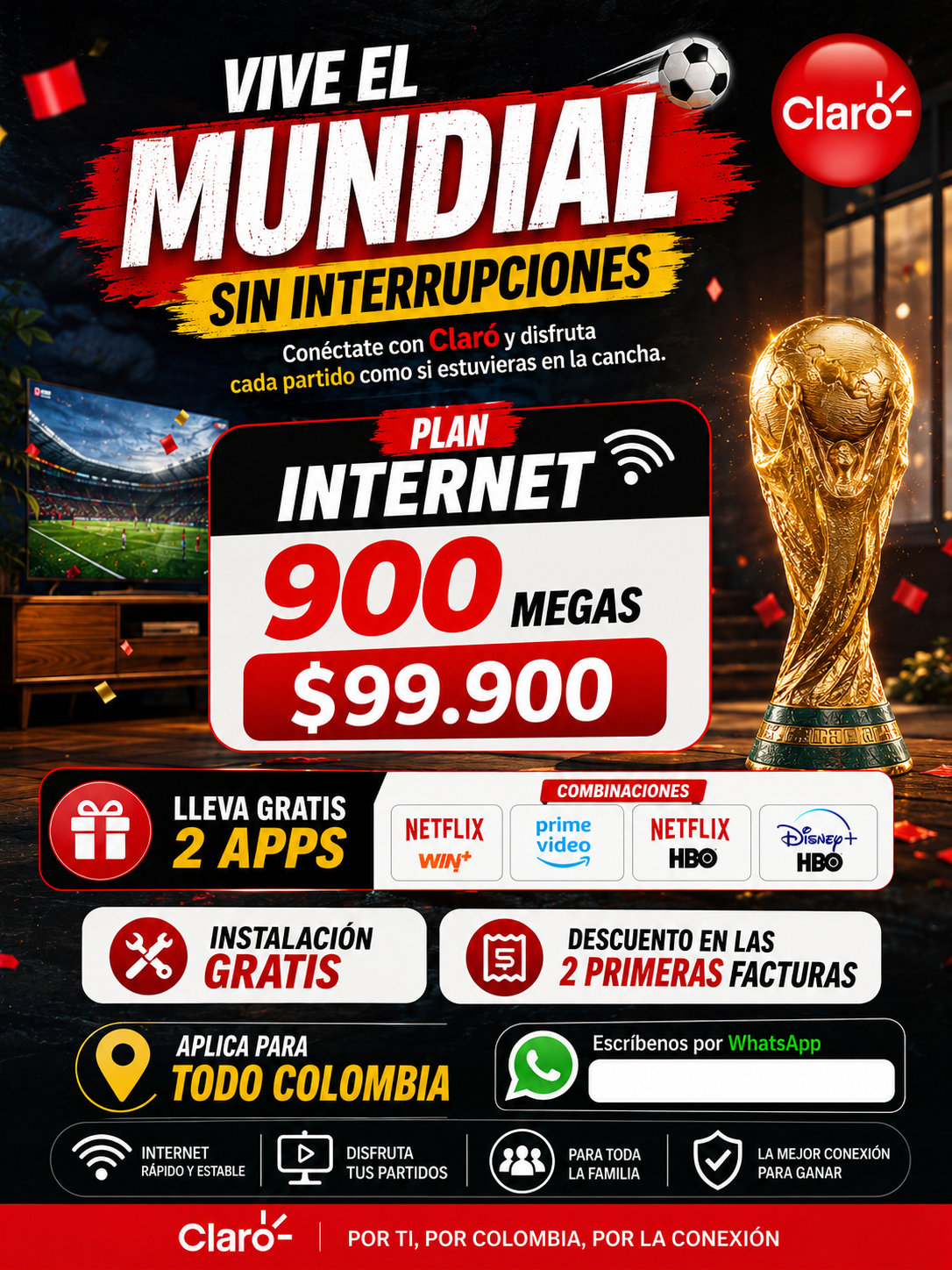 $99mil Internet Claro Hogar 900/500 Mg